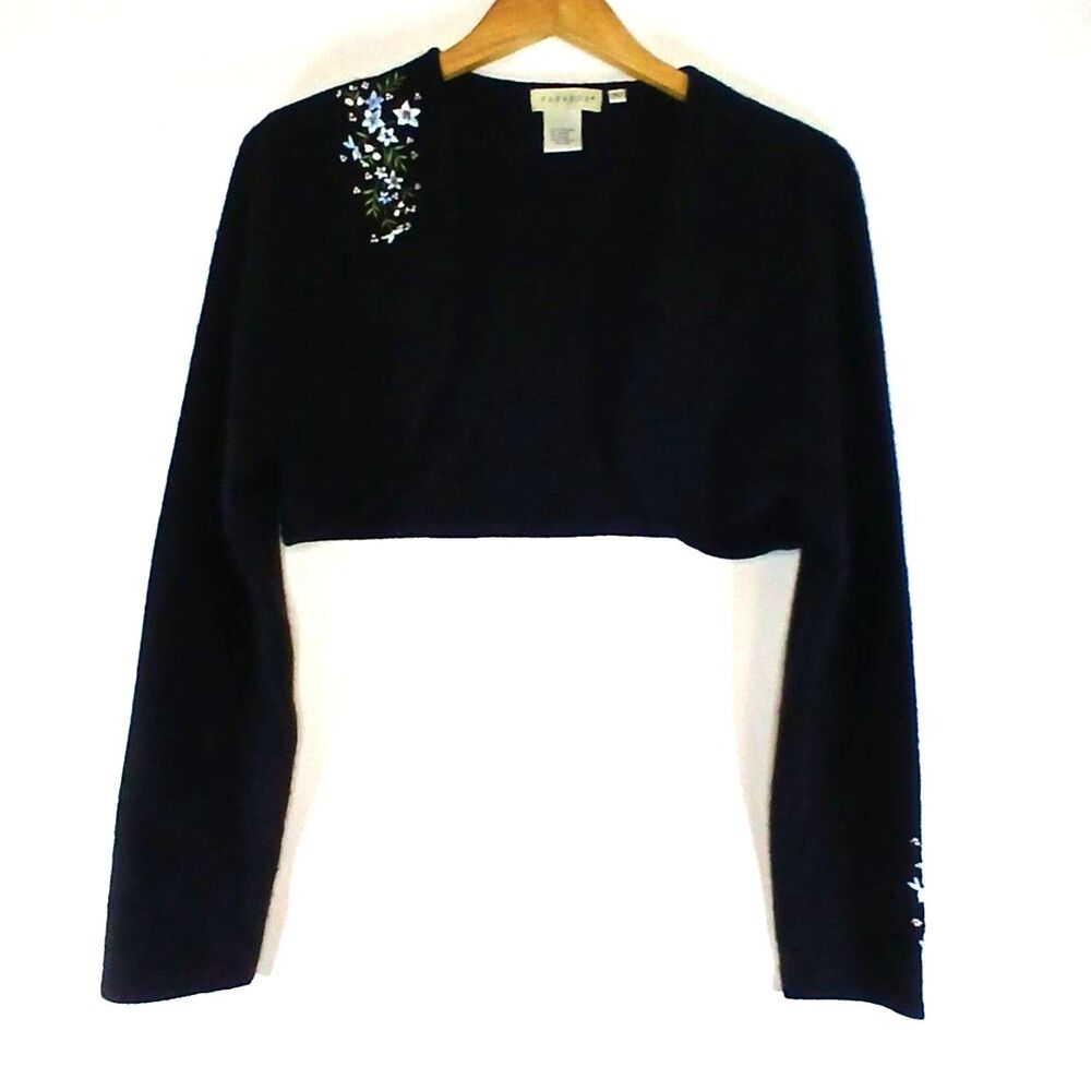 Paradox Embroidered Angora Shrug Sweater XL Black Soft  Whimsigoth Coquette